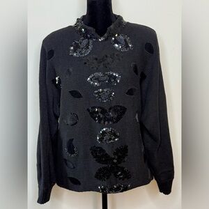 Vintage 80’s Bonnie and Bill sequins black sweater shoulder pads large EUC